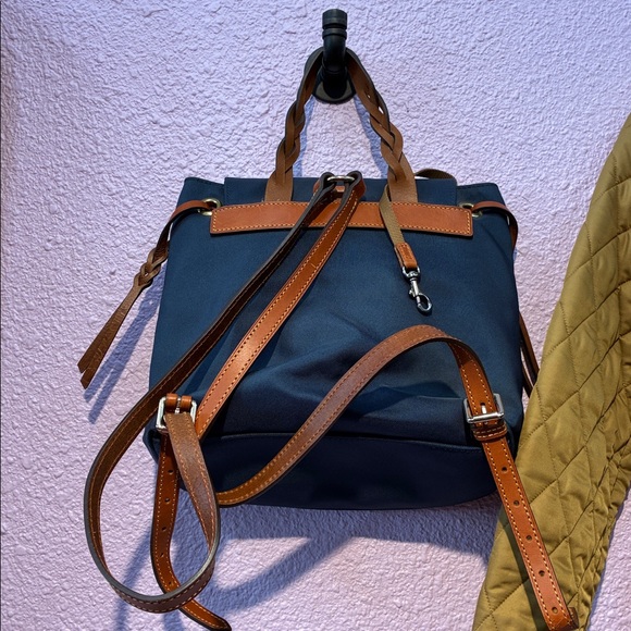 Dooney & Bourke Navy Backpack with Tan Leather Trim - Women's Everyday Backpack - Picture 4 of 9